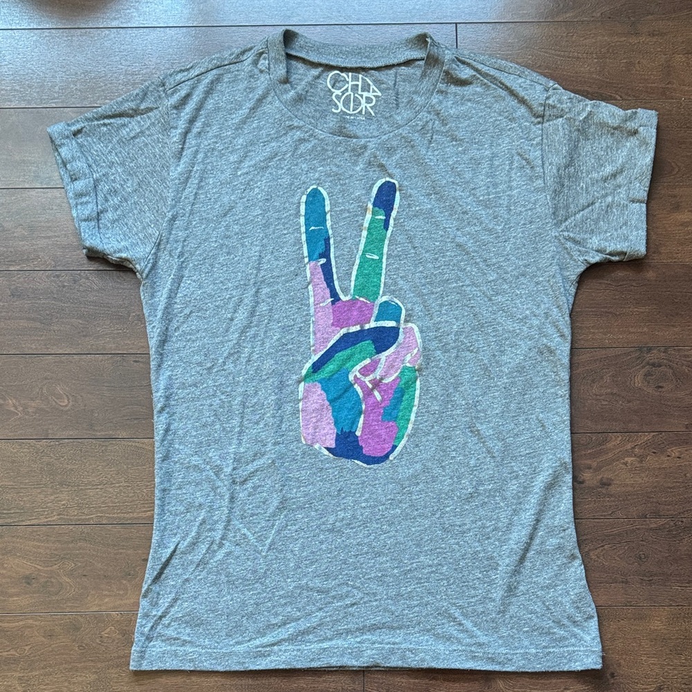 Chaser Heather Gray Tee with Vibrant Peace Sign
